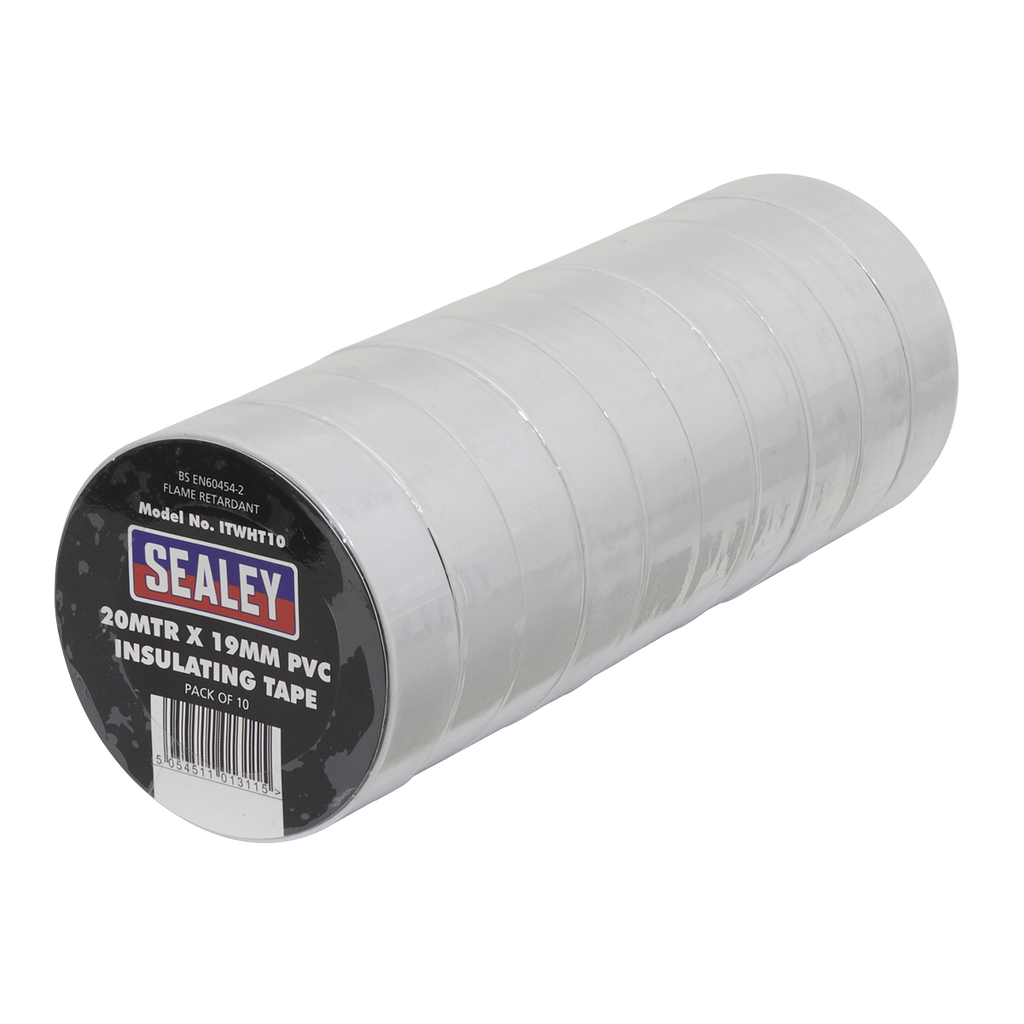 PVC Insulating Tape 19mm x 20m, White - Pack of 10
