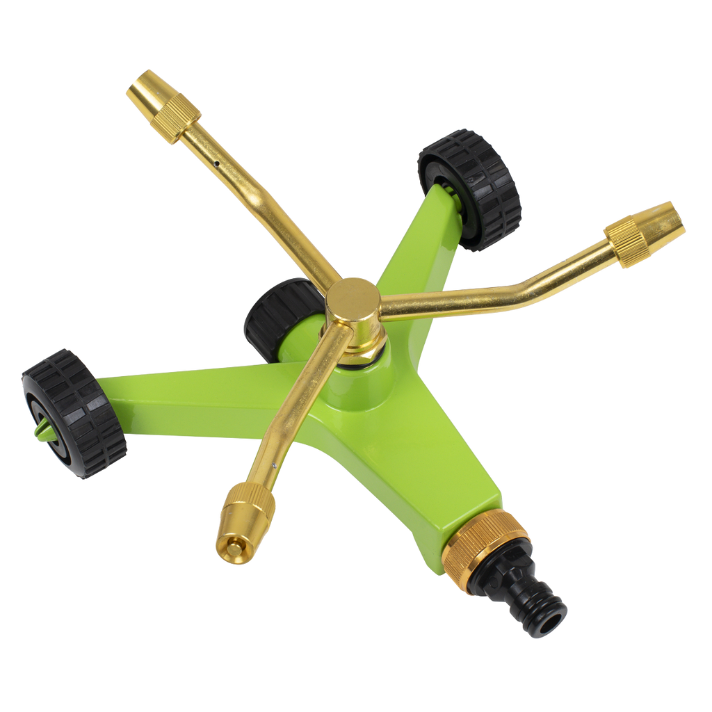 3-Arm Brass Sprinkler with Metal Wheeled Base