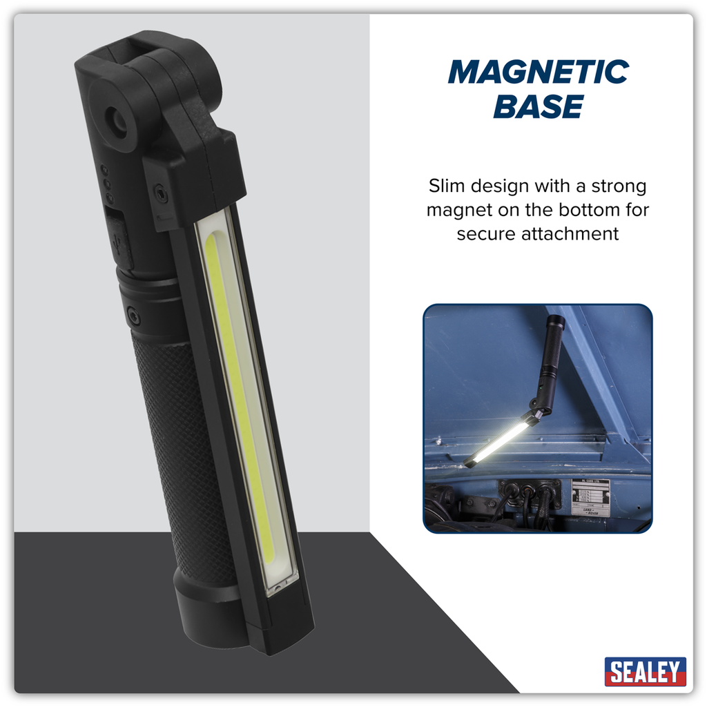 Rechargeable Aluminium Folding Pocket Light 2 COB & 1 SMD LE