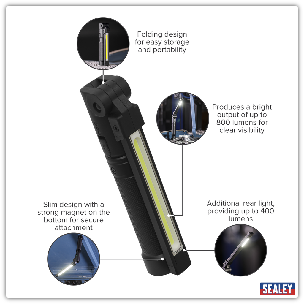 Rechargeable Aluminium Folding Pocket Light 2 COB & 1 SMD LE