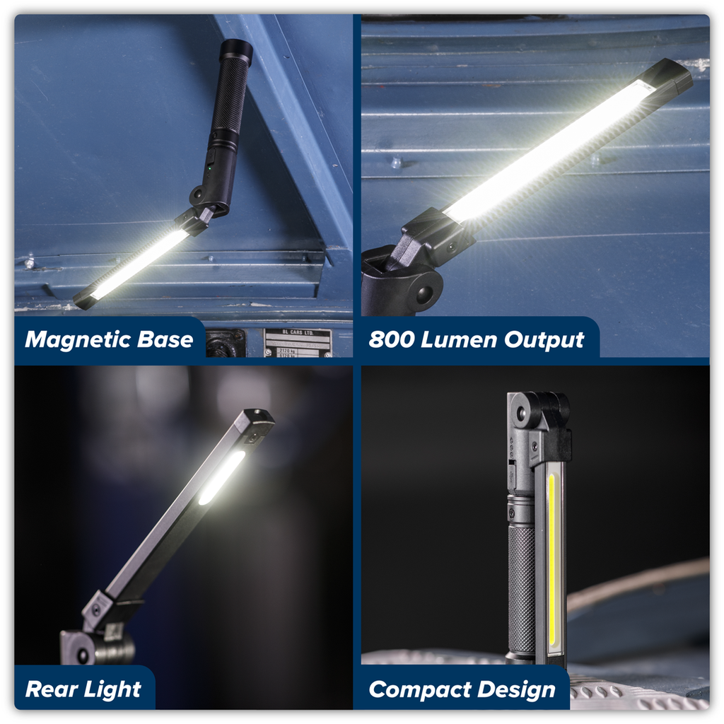 Rechargeable Aluminium Folding Pocket Light 2 COB & 1 SMD LE