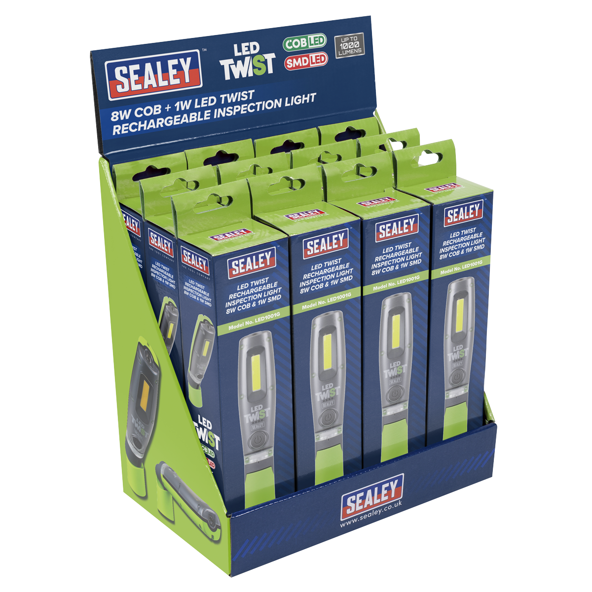 LED Twist Rechargeable Inspection Light, Green - Box of 12