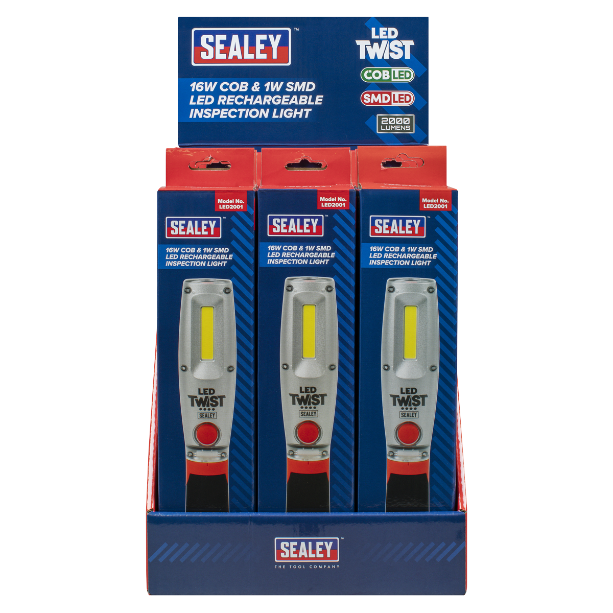 LED Twist Rechargeable Inspection Light 16W COB & 1W SMD LED - Display Box of 12