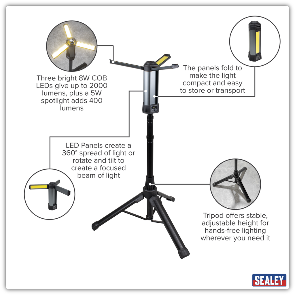Rechargeable Flexible Floodlight with Tripod 24W COB LED & 5