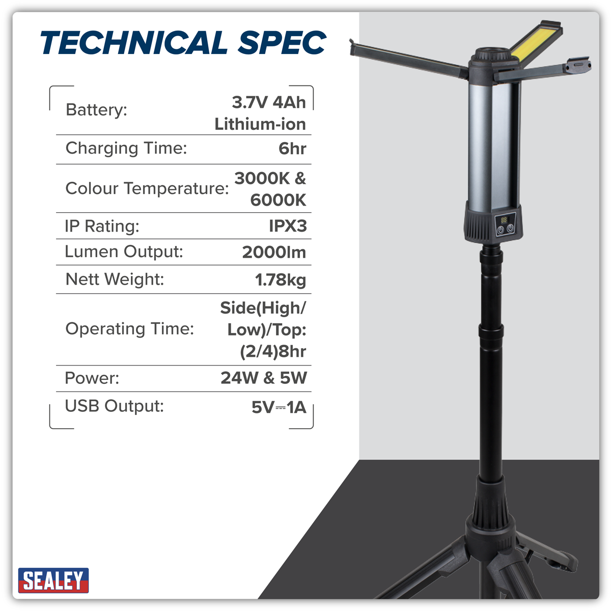 Rechargeable Flexible Floodlight with Tripod 24W COB LED & 5