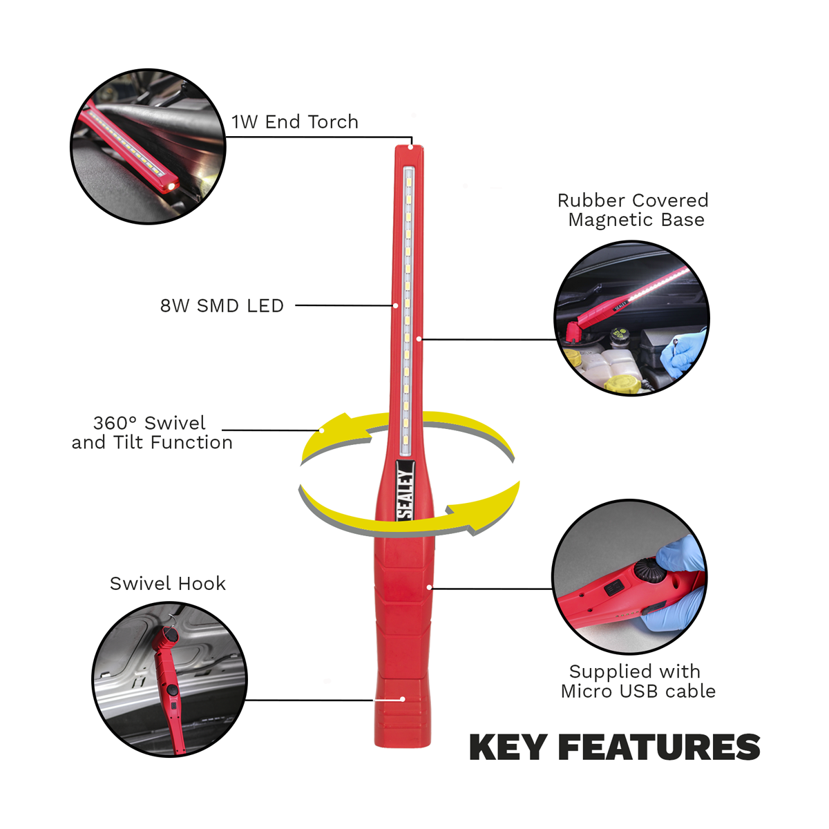 Rechargeable 360° Slim Inspection Light 8W & 1W SMD LED - Re