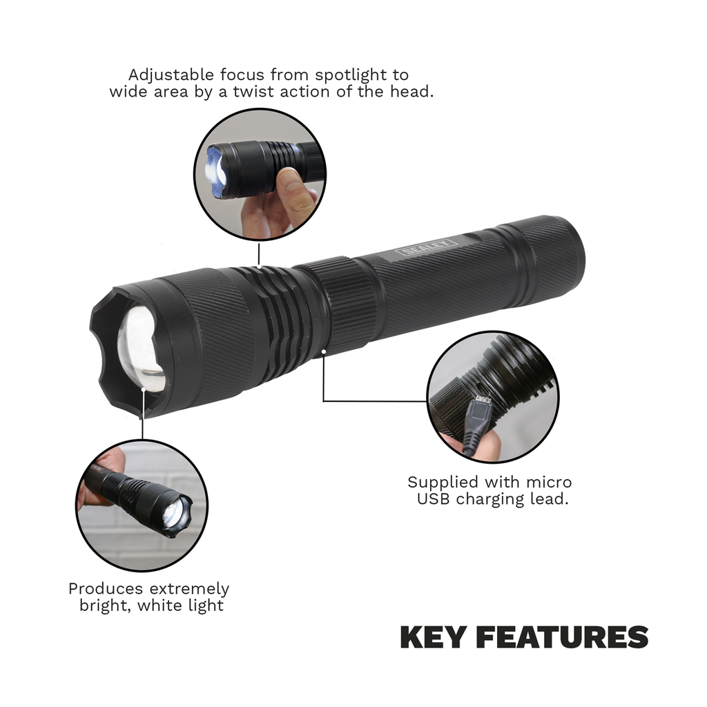 Rechargeable Aluminium Torch with Adjustable Focus 10W SMD L