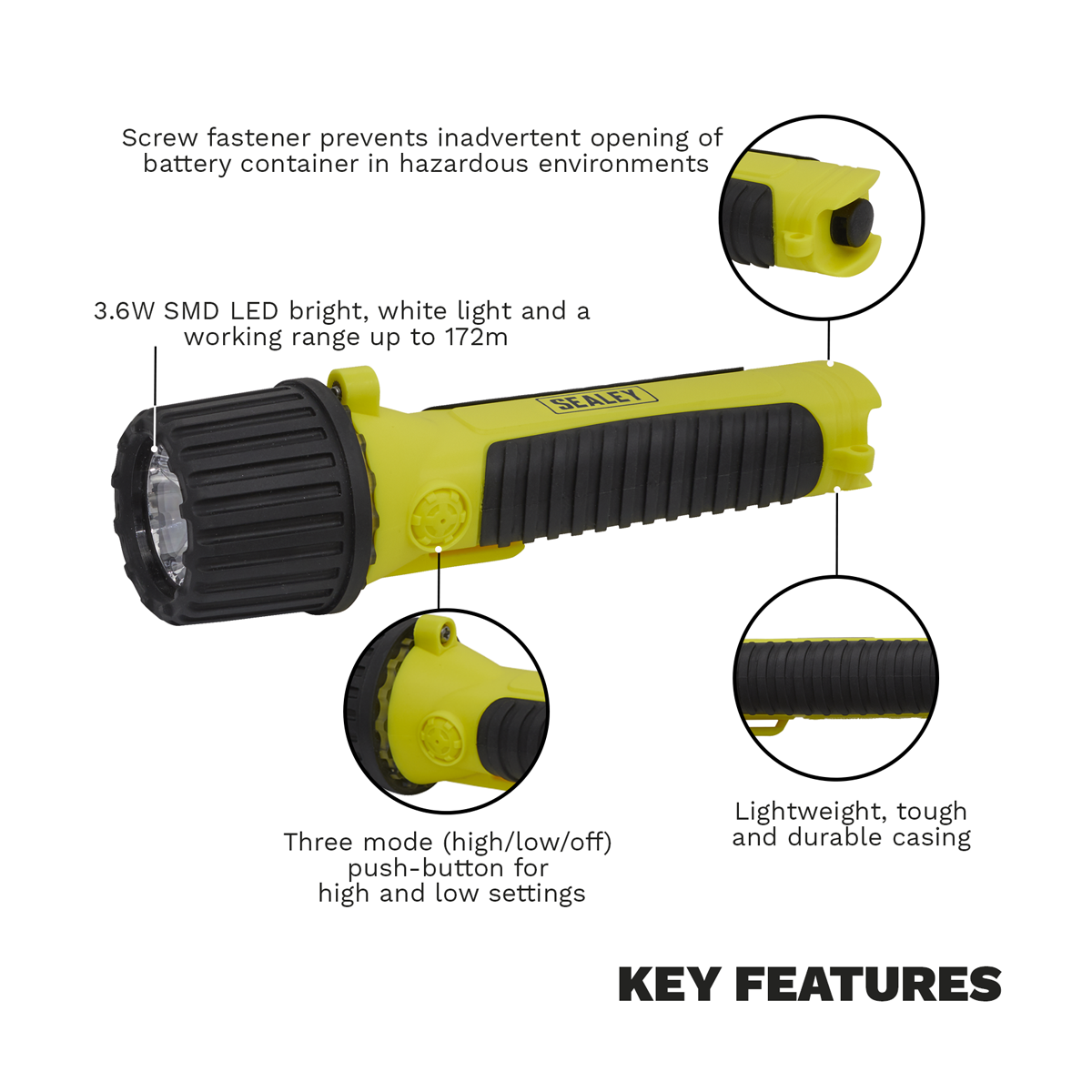 Intrinsically Safe Flashlight 3.6W SMD LED ATEX/IECEx Approved
