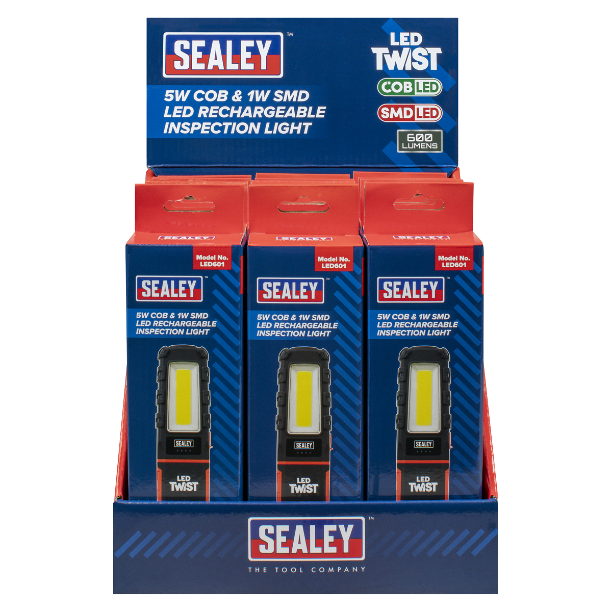 LED Twist Rechargeable Inspection Light 5W COB & 1W SMD - Display Box of 12