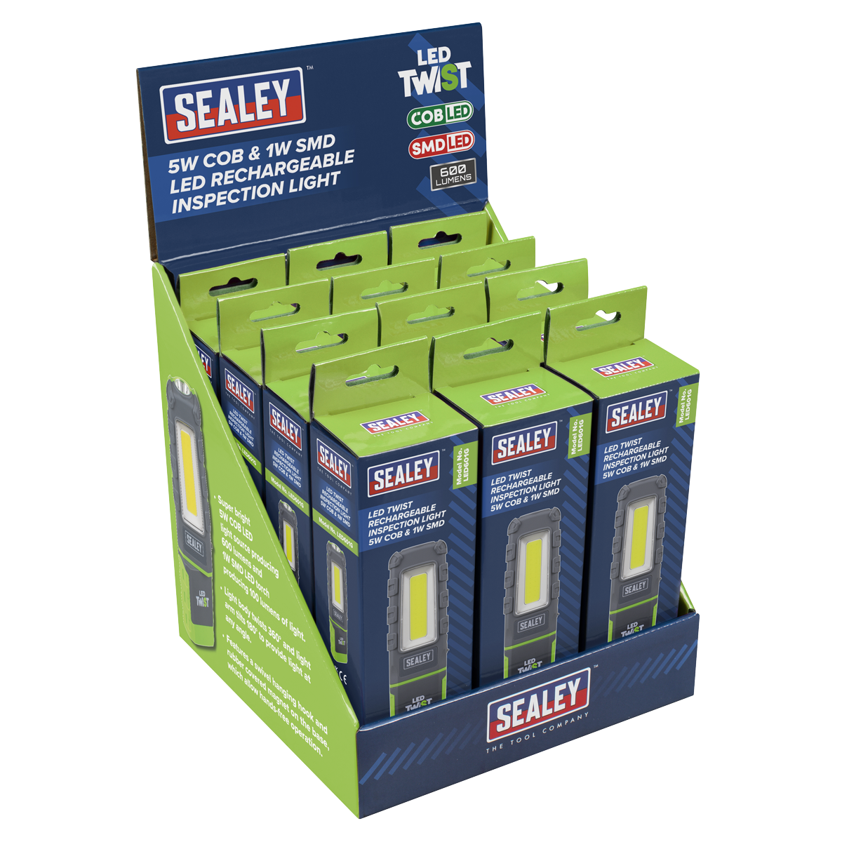 LED Twist Rechargeable Inspection Light, Green - Box of 12
