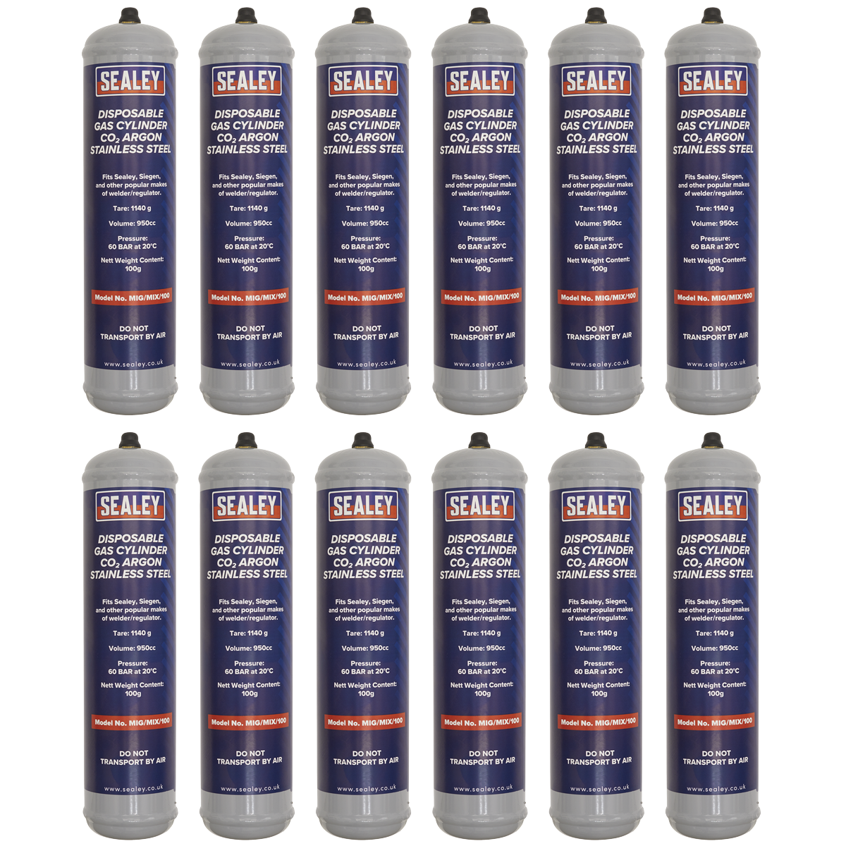 Disposable Carbon Dioxide/Argon Gas Cylinder 100g - Box of 12