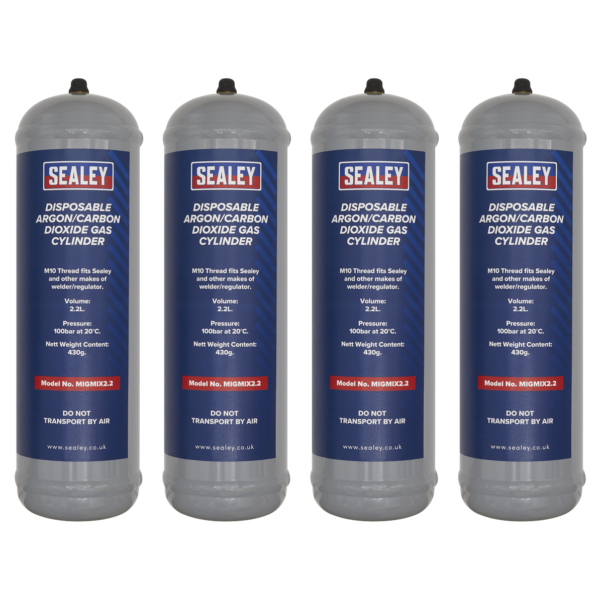 Disposable Argon/Carbon Dioxide Gas Cylinder 430g, 2.2L - Pack of 4
