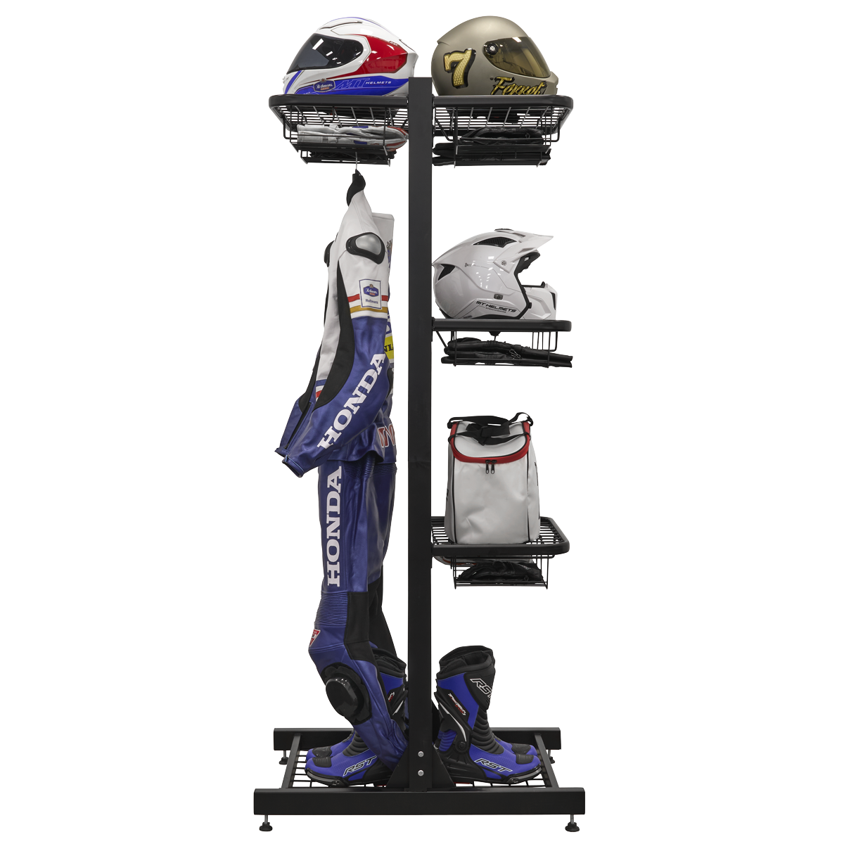 Freestanding Motorcycle Helmet & Gear Storage