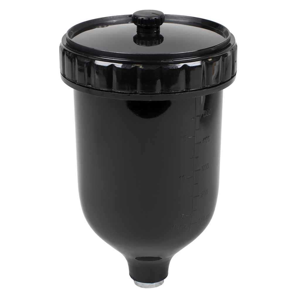 UV Paint Spray Gun Pot with Brass Fitting 600ml - Black