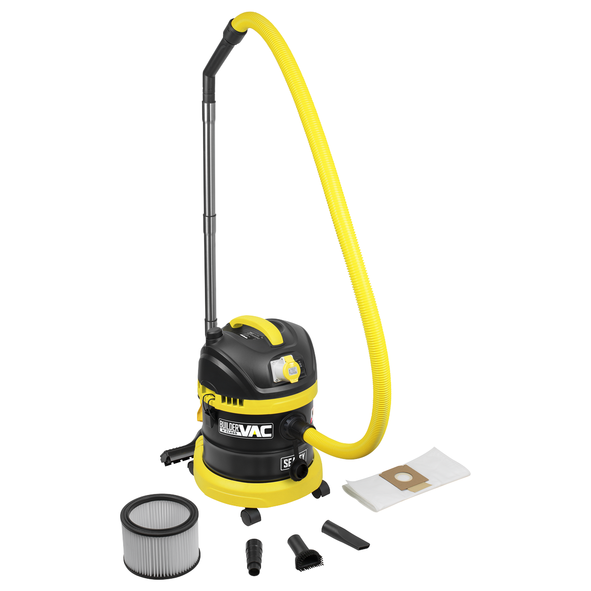 BuilderVac® Wet & Dry Vacuum Cleaner 15L Stainless Steel Drum M Class Filtration 110V