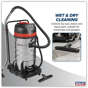 100L Vacuum Cleaner Wet & Dry with Stainless Steel Drum 3000W/230V