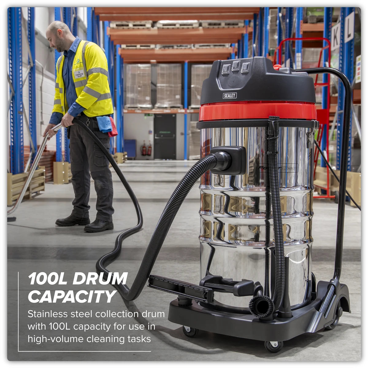 100L Vacuum Cleaner Wet & Dry with Stainless Steel Drum 3000W/230V