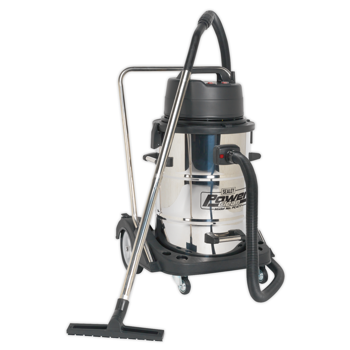 Industrial Vacuum Cleaner Wet & Dry Stainless Steel Drum with Swivel Emptying 77L 2400W