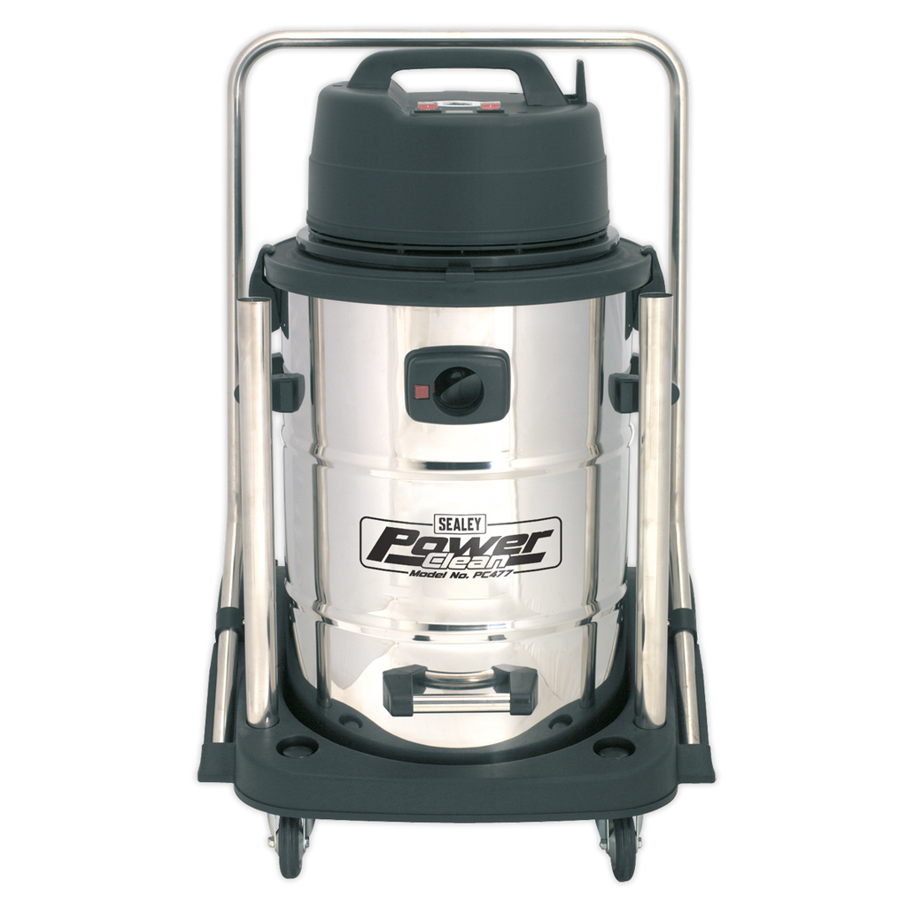 Industrial Vacuum Cleaner Wet & Dry Stainless Steel Drum with Swivel Emptying 77L 2400W