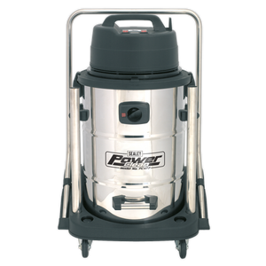 Industrial Vacuum Cleaner Wet & Dry Stainless Steel Drum with Swivel Emptying 77L 2400W