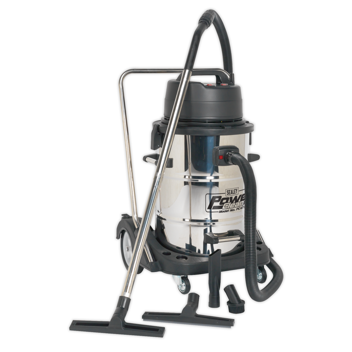 Industrial Vacuum Cleaner Wet & Dry Stainless Steel Drum with Swivel Emptying 77L 2400W