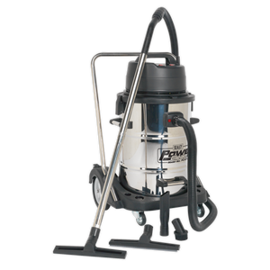 Industrial Vacuum Cleaner Wet & Dry Stainless Steel Drum with Swivel Emptying 77L 2400W