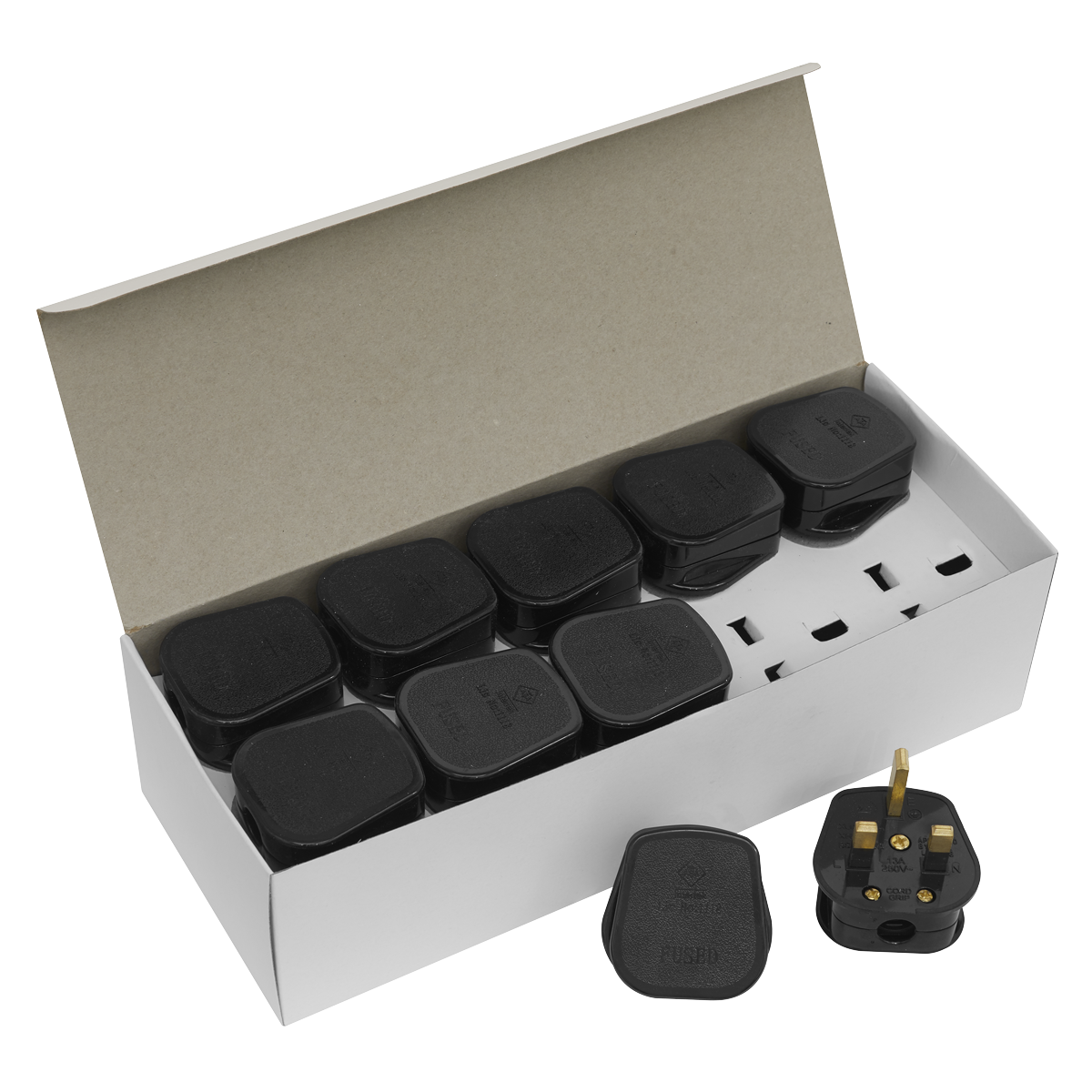 13A Plug, Black - Pack of 20
