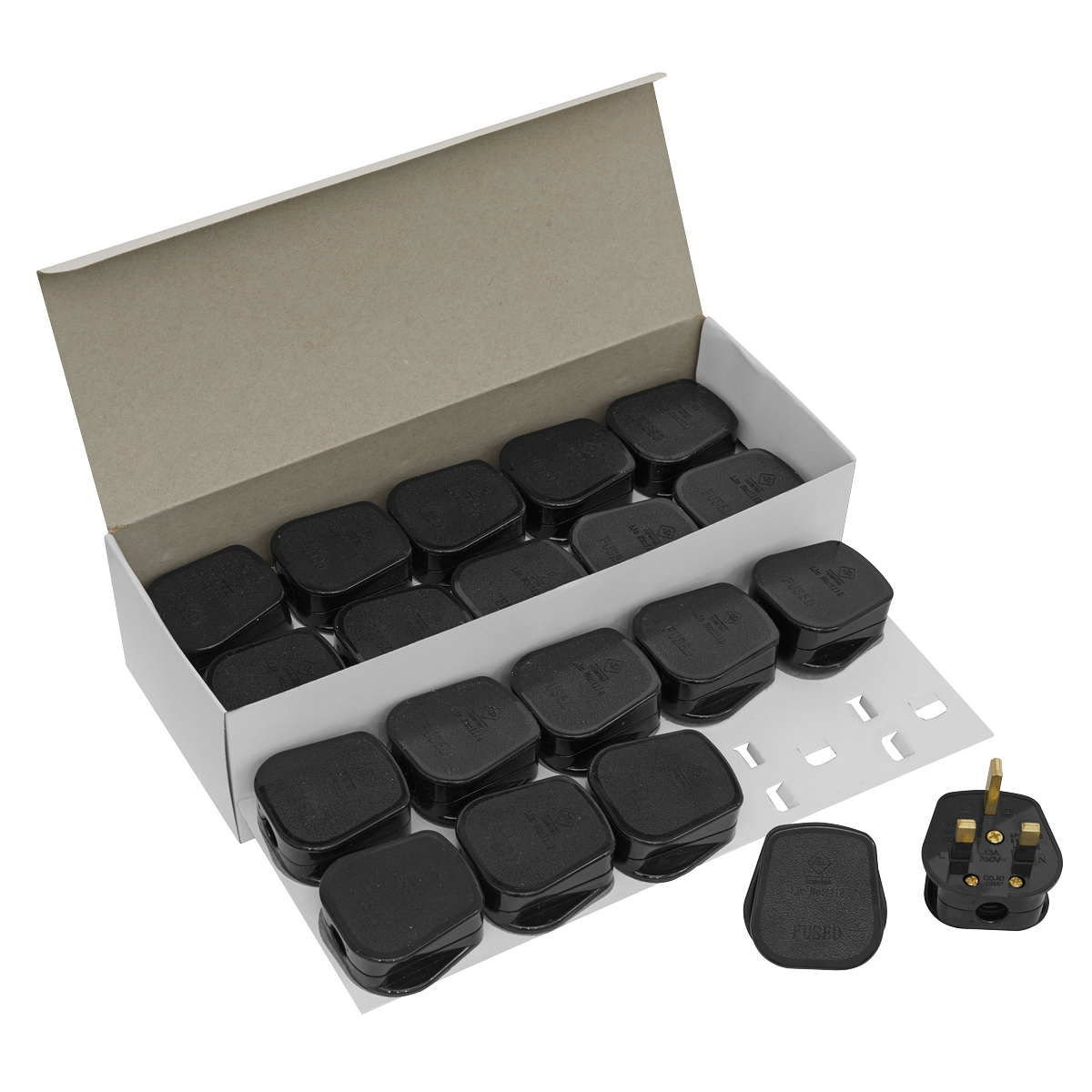 13A Plug, Black - Pack of 20