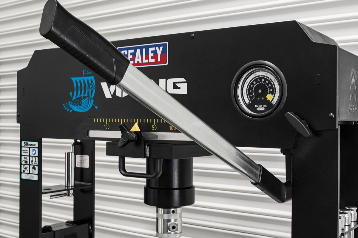 Viking Floor Type Air/Hydraulic Press with Sliding Ram and Foot Pedal 50 Tonne