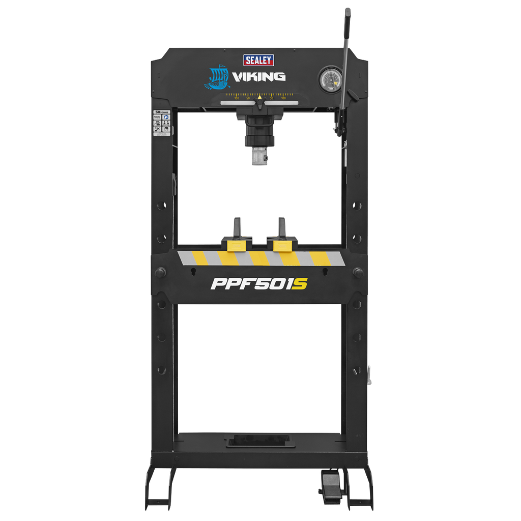 Viking Floor Type Air/Hydraulic Press with Sliding Ram and Foot Pedal 50 Tonne