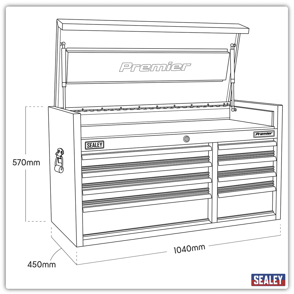 Premier™ Heavy-Duty Extra-Wide Topchest 1040mm, 8 Drawer, Black (PTB104008)