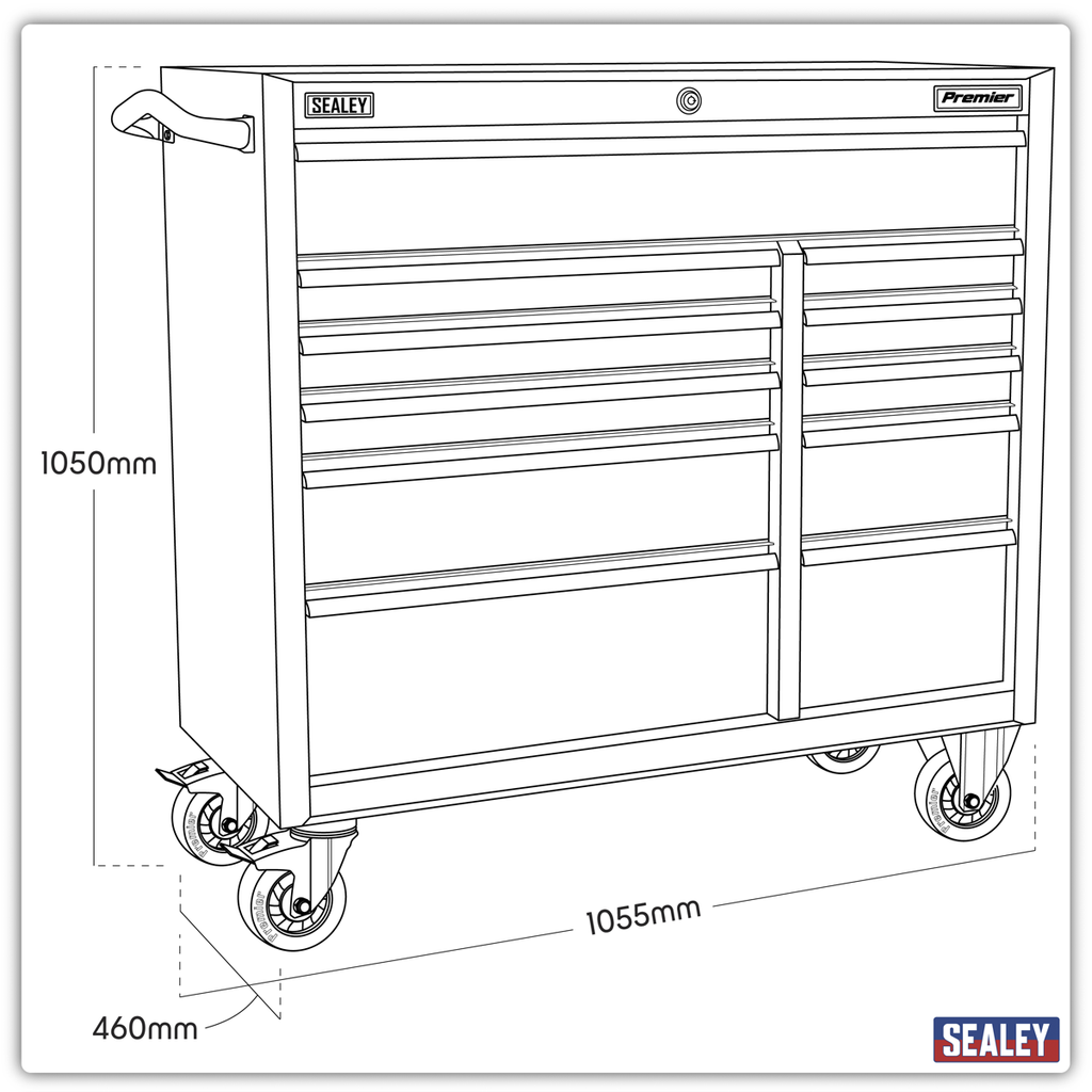 Premier™ Heavy-Duty Extra-Wide Rollcab 1055mm, 11 Drawer, Black (PTB105511)