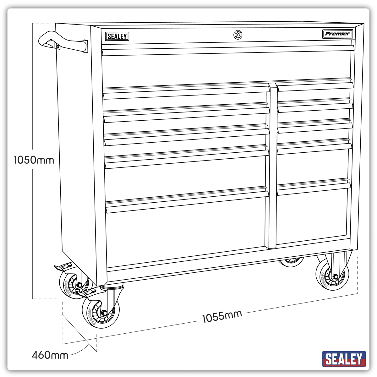 Premier™ Heavy-Duty Extra-Wide Rollcab 1055mm, 11 Drawer, Black (PTB105511)