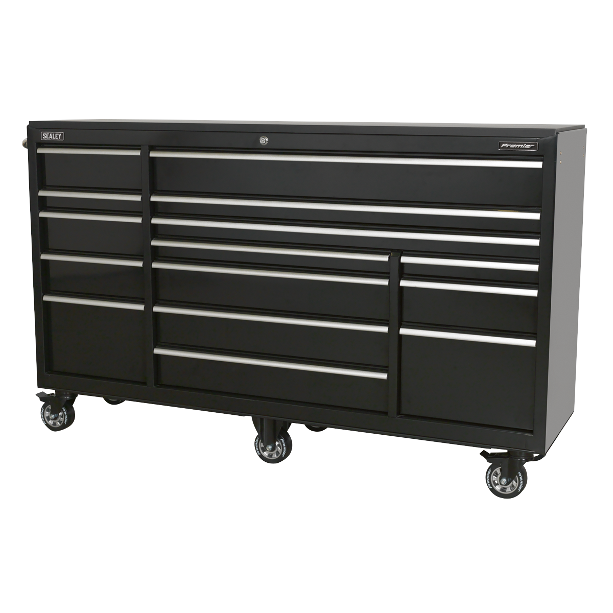 Premier™ Heavy-Duty Extra-Wide Rollcab 15 Drawer 1845mm - Black