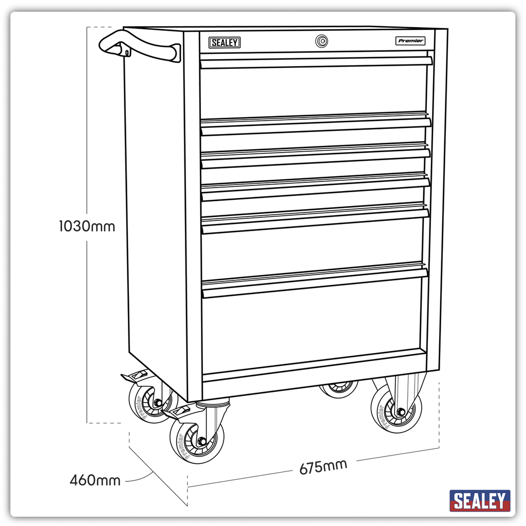 Premier™ Heavy-Duty Rollcab 675mm, 6 Drawer, Stainless Steel (PTB67506SS)