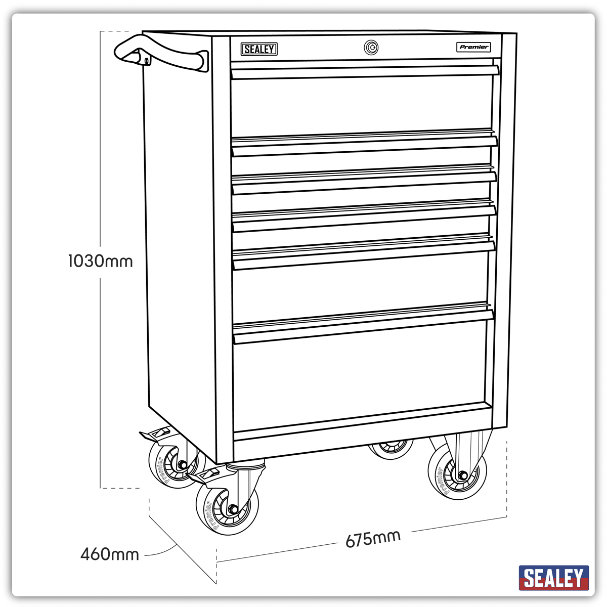 Premier™ Heavy-Duty Rollcab 675mm, 6 Drawer, Stainless Steel (PTB67506SS)