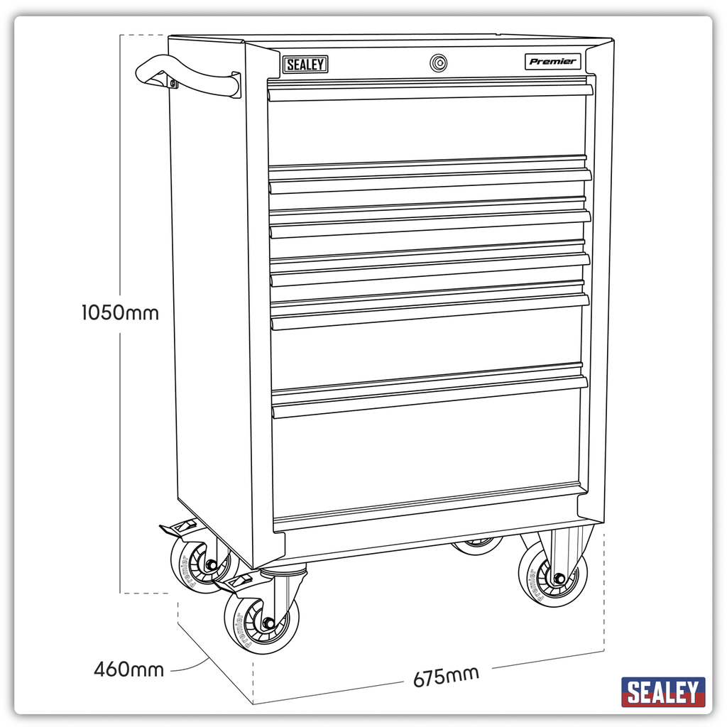 Premier™ Heavy-Duty Rollcab 675mm, 6 Drawer, Black (PTB67506)