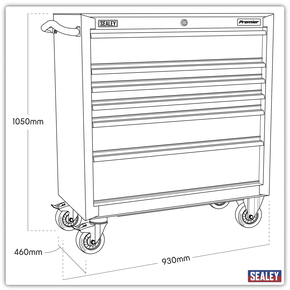 Premier™ Heavy-Duty Rollcab 930mm, 6 Drawer, Black (PTB93006)