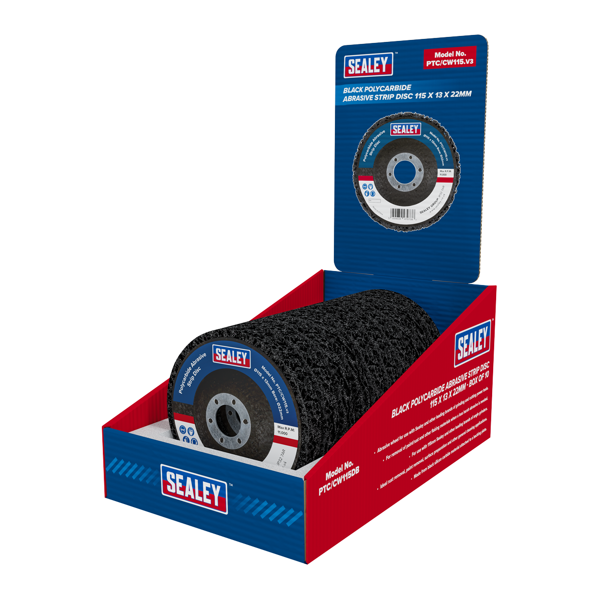 115 x 13mm Black Polycarbide Abrasive Strip Disc 22mm Bore - Display Box of 10