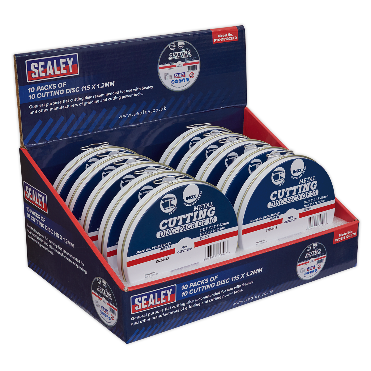 115 x 1.2mm Cutting Discs, Packs of 10 - Display Box 10