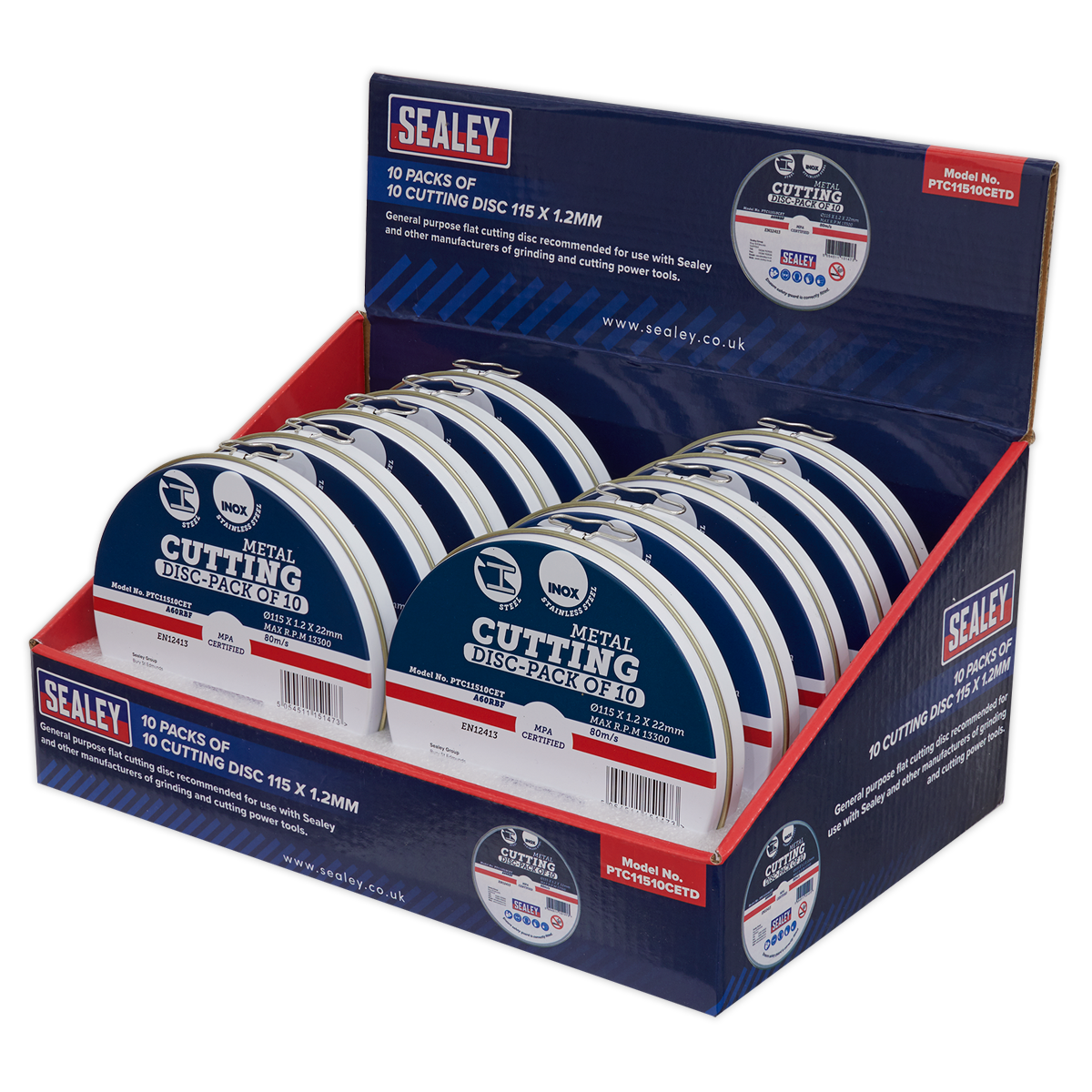 115 x 1.2mm Cutting Discs, Packs of 10 - Display Box 10