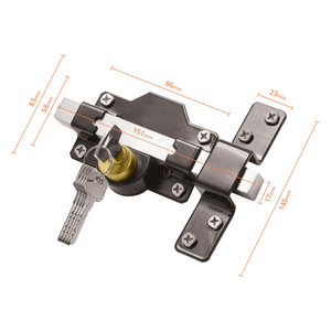 Perry 1127 Premium Long Throw Double Locking Rimlock Bolt Gate Shed Security Lock Black Stainless Steel