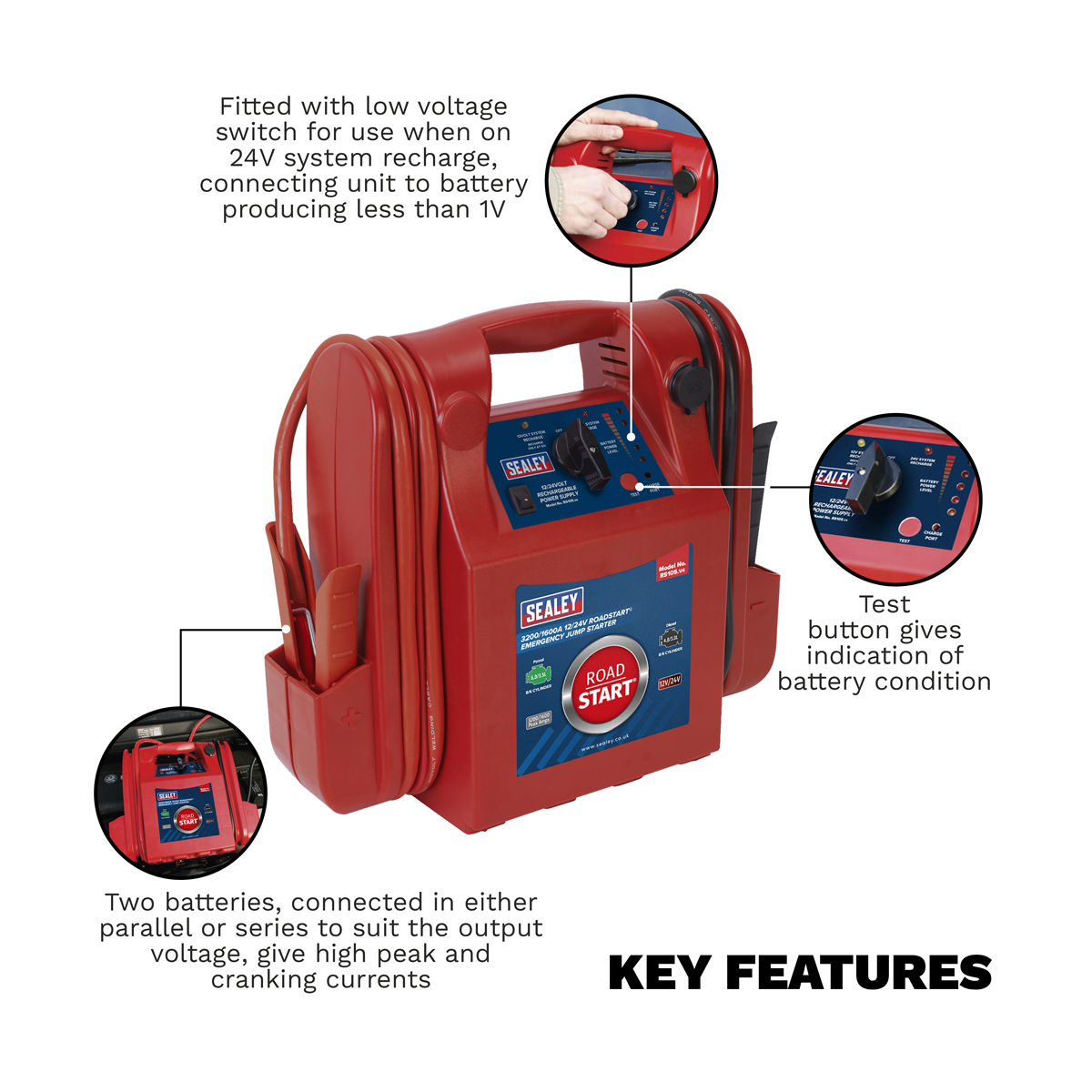 RoadStart® 12/24V Emergency Jump Starter 3200/1600 Peak Amps