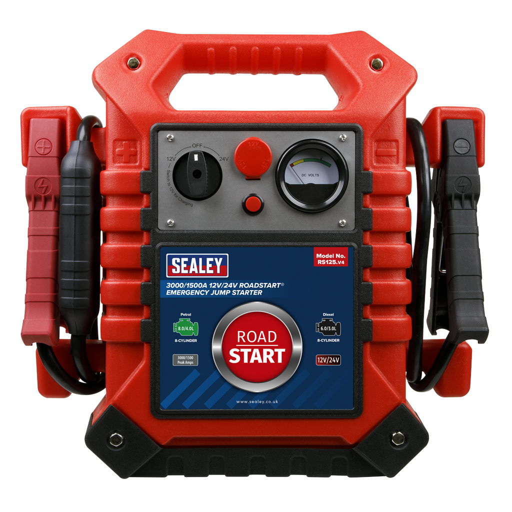 RoadStart® 12/24V Emergency Jump Starter 3000/1500 Peak Amps