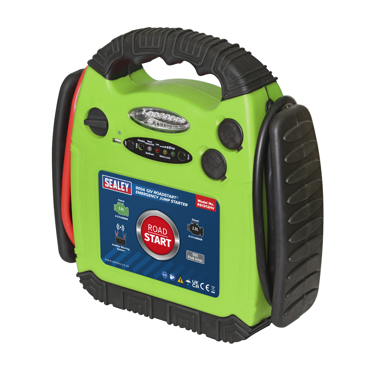 RoadStart® 12V Emergency Jump Starter 900 Peak Amps - Hi-Vis Green