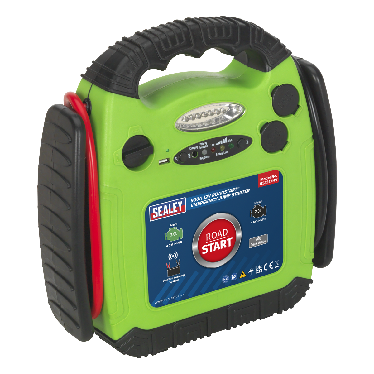 RoadStart® 12V Emergency Jump Starter 900 Peak Amps - Hi-Vis Green