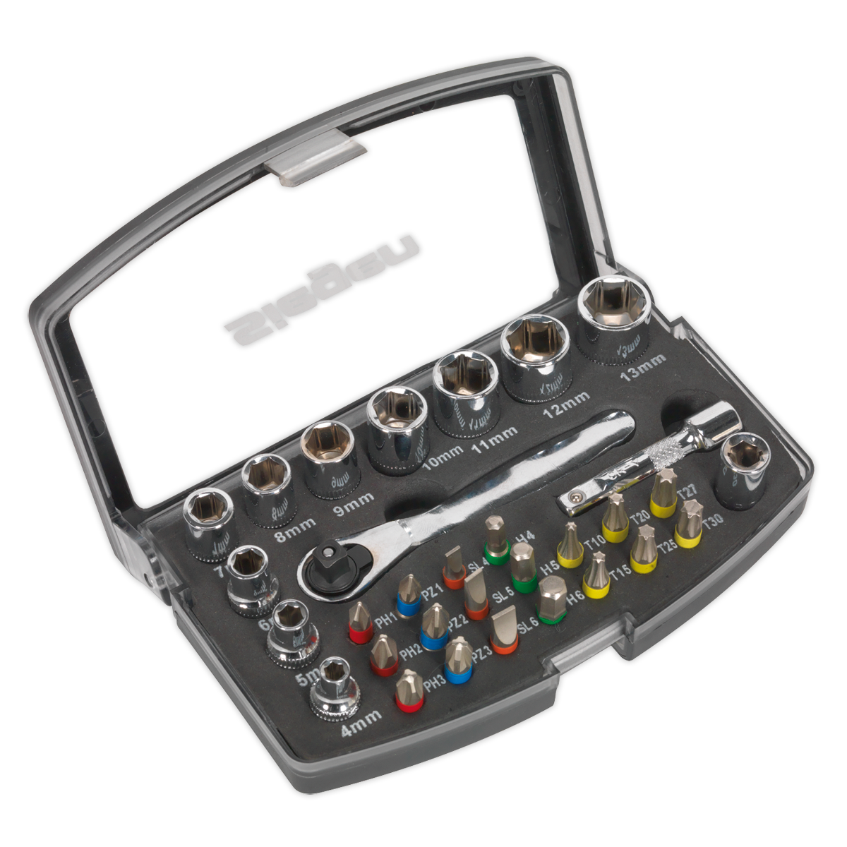 Siegen Socket & Bit Set 1/4"Sq Drive 31pc