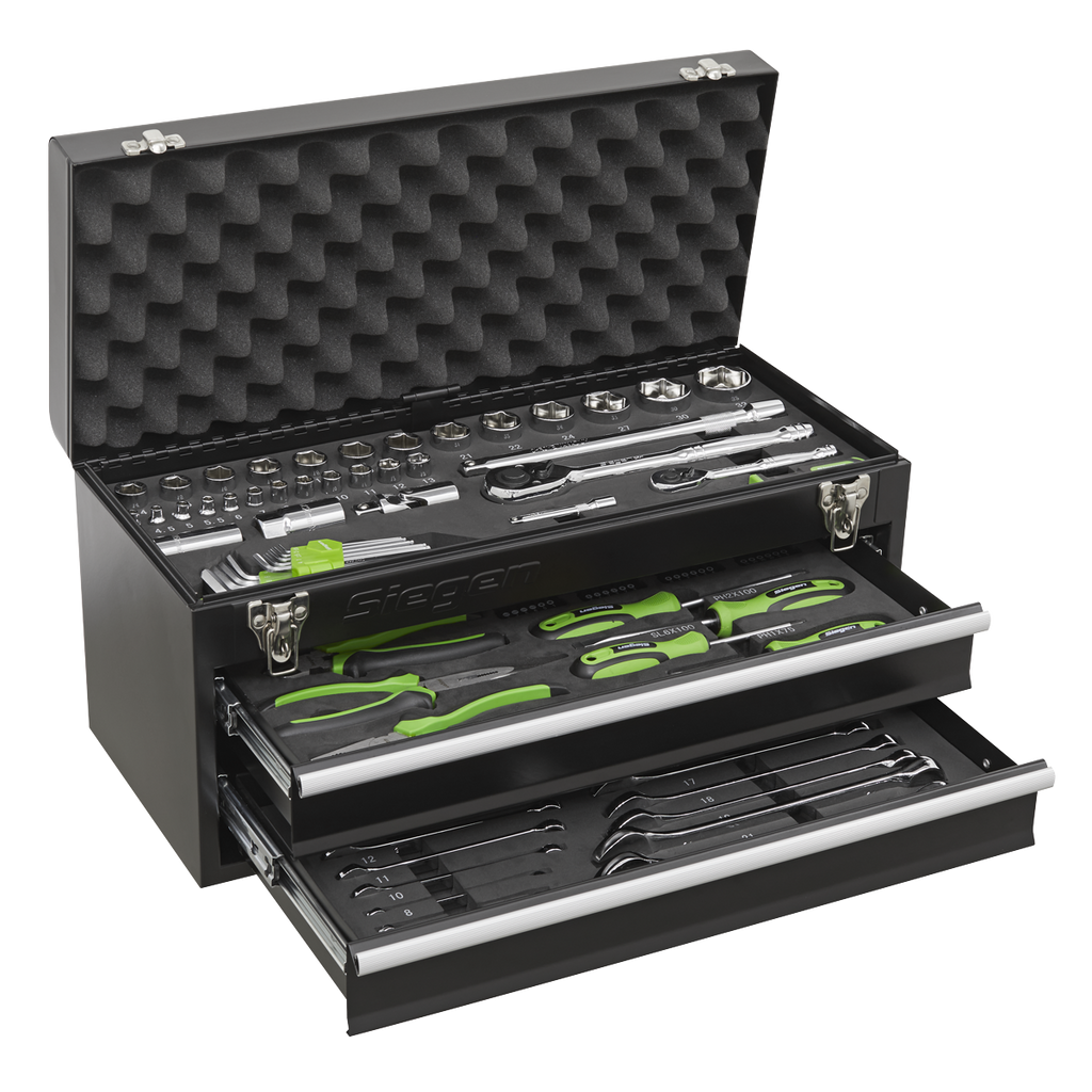 Siegen Portable Tool Chest with Tool Kit, 2 Drawer, Black (S01055) (Factory Refurbished A)