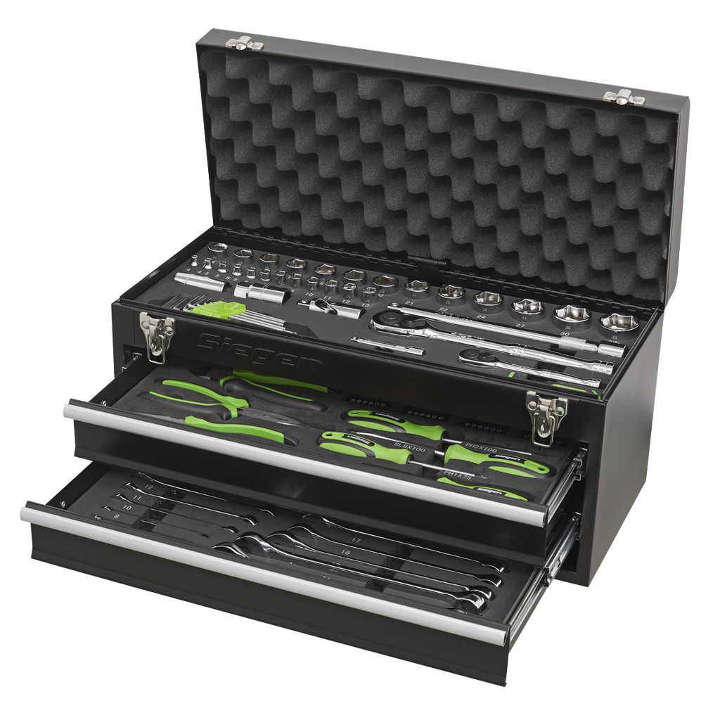 Siegen Portable Tool Chest with Tool Kit, 2 Drawer, Black (S01055) (Factory Refurbished A)