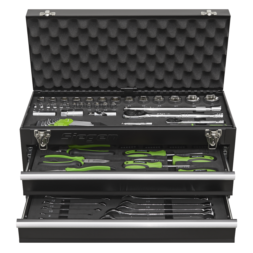 Siegen Portable Tool Chest with Tool Kit, 2 Drawer, Black (S01055) (Factory Refurbished A)